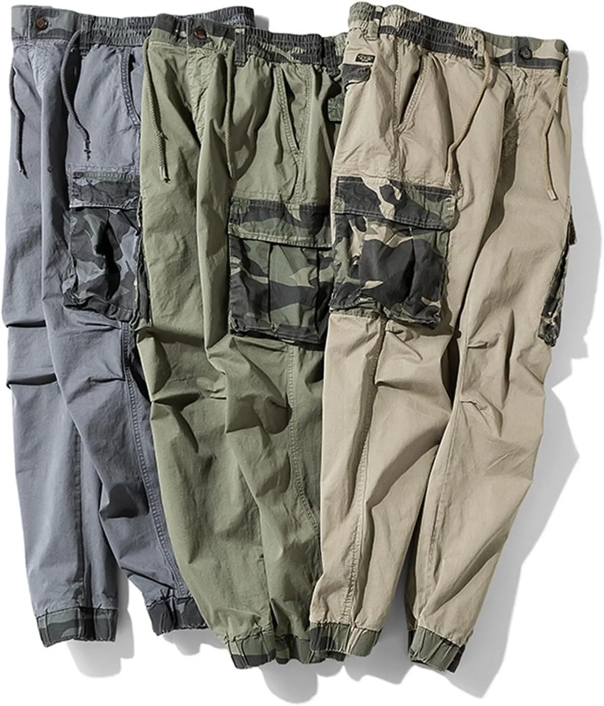 Men's Joggers Pants Casual Baggy Cotton Drawstring Tapered Sweatpants Cargo Loose Fit Trousers with Multi-Pocket