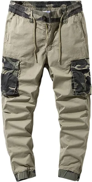 Men's Joggers Pants Casual Baggy Cotton Drawstring Tapered Sweatpants Cargo Loose Fit Trousers with Multi-Pocket