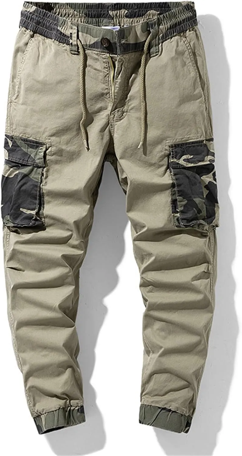 Men's Joggers Pants Casual Baggy Cotton Drawstring Tapered Sweatpants Cargo Loose Fit Trousers with Multi-Pocket