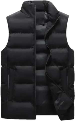 Men's Large Size Puffer Vest Winter Thick Warm Vests Sleeveless Stand Collar Cotton-Padded Waistcoats