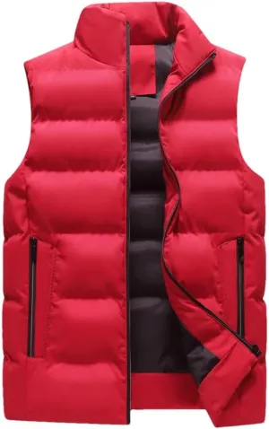 Men's Large Size Puffer Vest Winter Thick Warm Vests Sleeveless Stand Collar Cotton-Padded Waistcoats