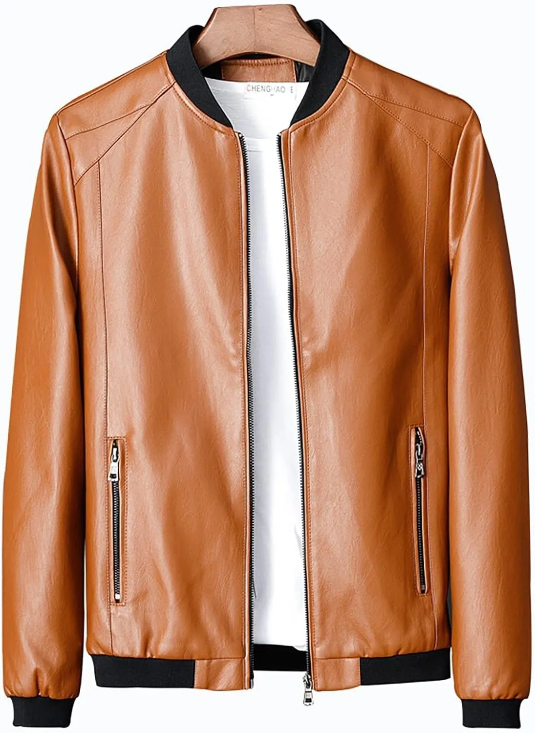 Men's Leather Jacket Stand Collar Faux Biker Vintage Motorcycle Outwear Long Sleeve Waterproof Distressed Zip Jackets