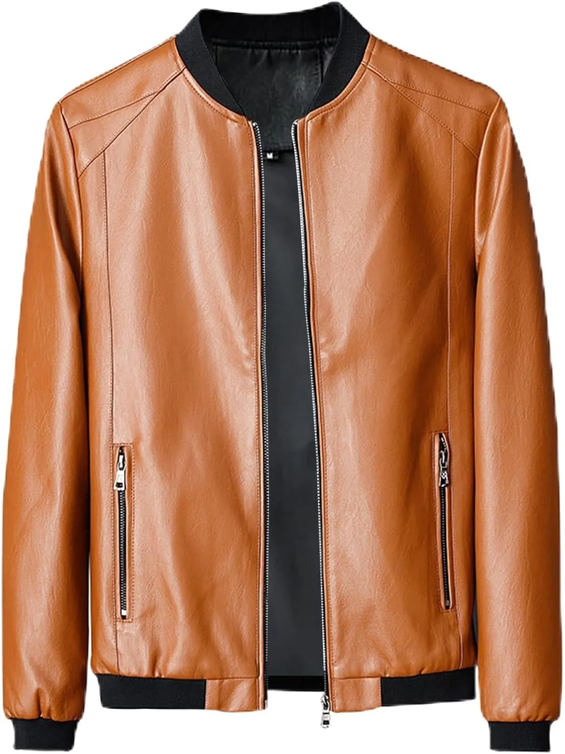 Men's Leather Jacket Stand Collar Faux Biker Vintage Motorcycle Outwear Long Sleeve Waterproof Distressed Zip Jackets