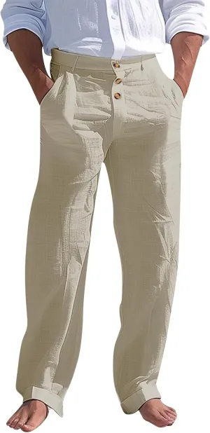 Men's Pants Work Straight-Leg Drawstring Comfy Vacation Trendy Pant Big and Tall Dressy with Pocket Travel Trousers