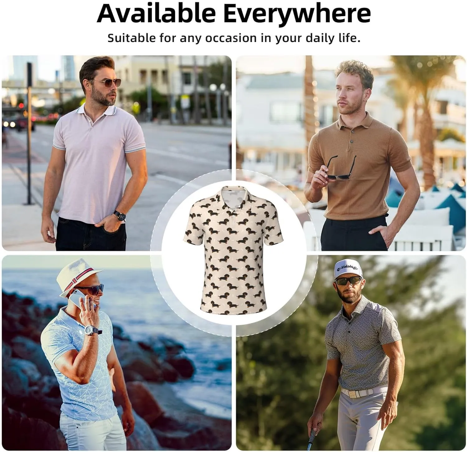 Men's Regular-Fit Quick-Dry Golf Polo Shirt, Midweight Men's Shirt, Sizes S-4XL