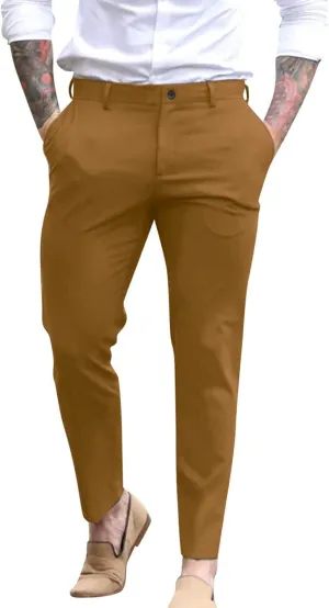 Mens Slim Fit Dress Pants Expandable Waist Casual Business Office Work Skinny Pants Comfy Flat-Front Stretch Chino Golf Trousers Slacks Tapered Leg Suit Pants Pantalones de Vestir para Hombre Yellow