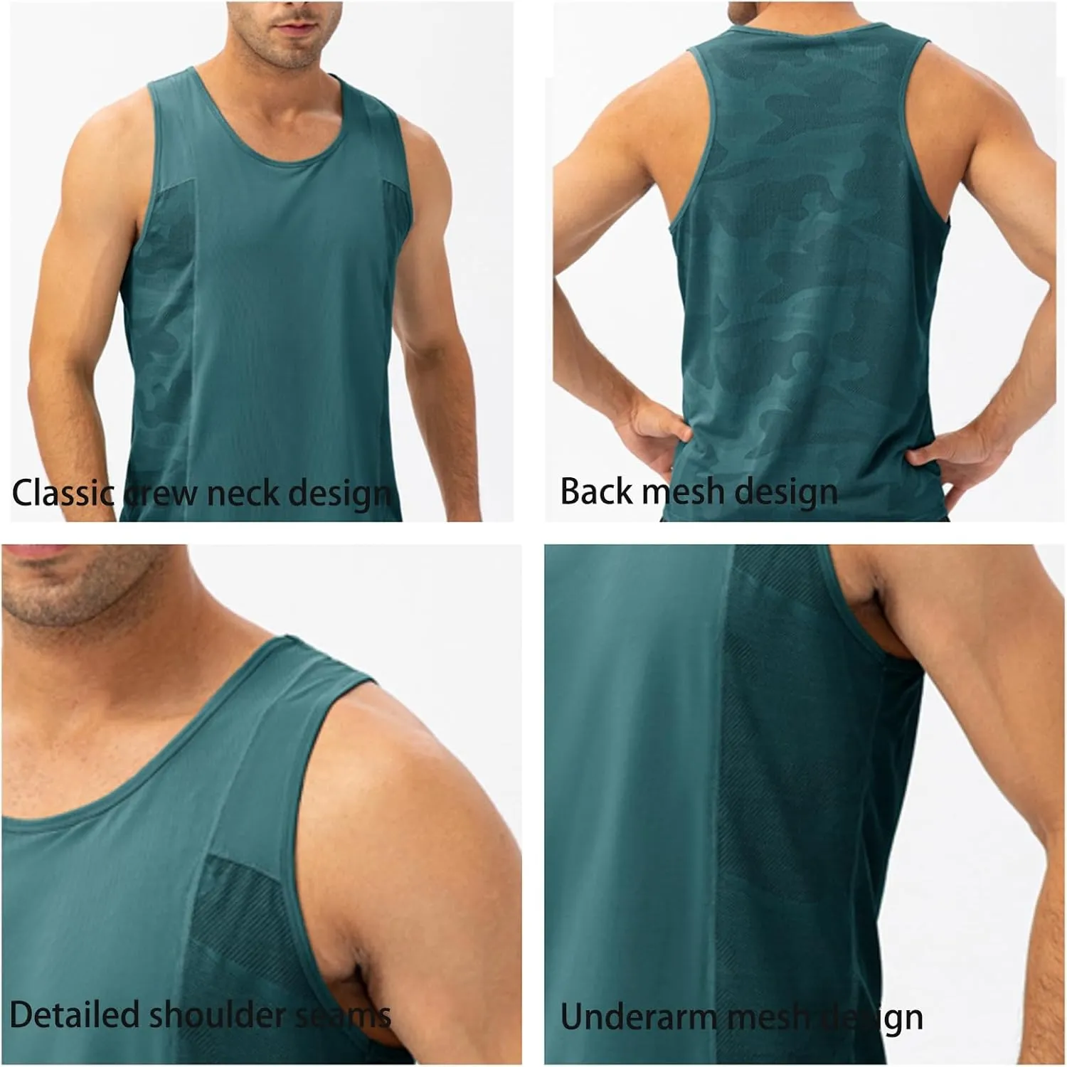 Men's Solid Color Gym Vest Sleeveless Round Neck Quick Dry Training Gym Shirt T-Shirt