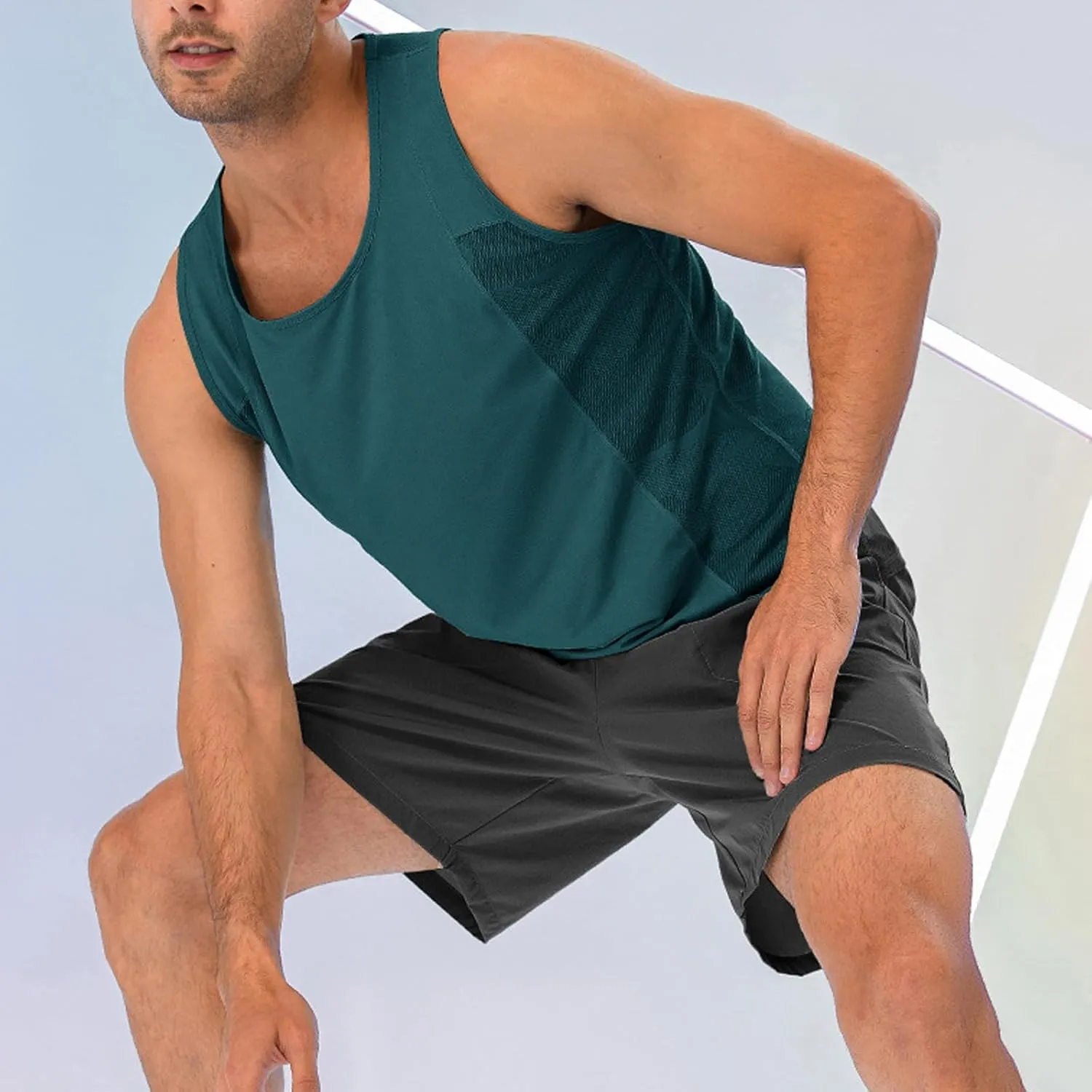 Men's Solid Color Gym Vest Sleeveless Round Neck Quick Dry Training Gym Shirt T-Shirt