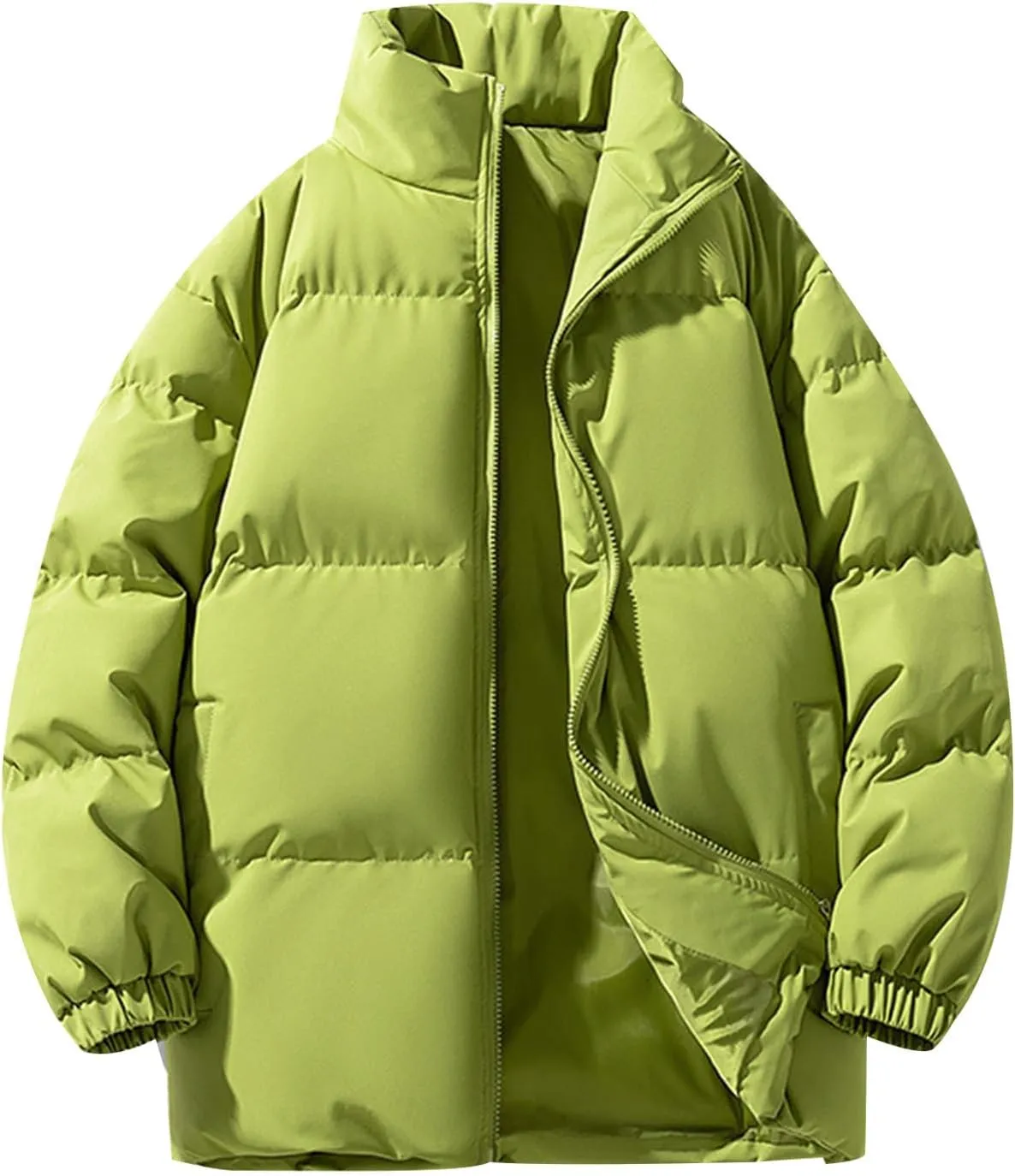 Men's Stand Collar Puffer Jacket Winter Warm Down Coats Cotton Padded Waterproof Outerwear with Pockets
