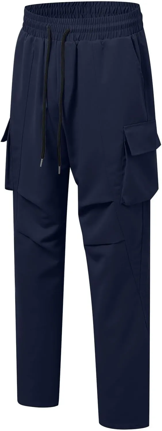 Mens Stretch Work Trousers Working Tactical Linen Elastic Waist Skinny Bike Athletic Basketball Leather Cargo Joggers