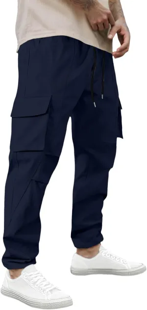 Mens Stretch Work Trousers Working Tactical Linen Elastic Waist Skinny Bike Athletic Basketball Leather Cargo Joggers