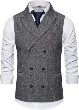 Mens Suit Vest Solid Casual Business Blazer Waistcoat Slim Fit Double Breasted Notched Lapel Dress Vest Classic Blazer