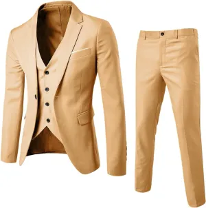 Mens Suits Slim Fit 3 Piece Tuxedo Suit One Button Solid Prom Wedding Party Blazer Vest Pants Suit Set Outfits