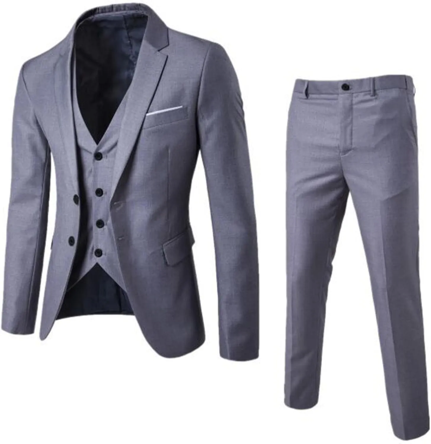 Mens Suits Slim Fit 3 Piece Tuxedo Suit One Button Solid Prom Wedding Party Blazer Vest Pants Suit Set Outfits