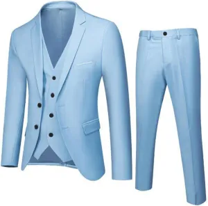 Mens Suits Slim Fit 3 Piece Tuxedo Suit One Button Solid Prom Wedding Party Blazer Vest Pants Suit Set Outfits