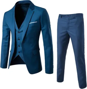 Mens Suits Slim Fit 3 Piece Tuxedo Suit One Button Solid Prom Wedding Party Blazer Vest Pants Suit Set Outfits