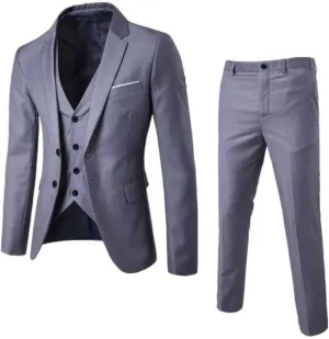 Mens Suits Slim Fit 3 Piece Tuxedo Suit One Button Solid Prom Wedding Party Blazer Vest Pants Suit Set Outfits