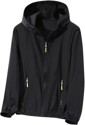 Mens Summer Jackets Plus Size Fashion Thin Sun Protection Hooded Sweatshirt Loose Comfy Pocket Sport Hoodies Coat