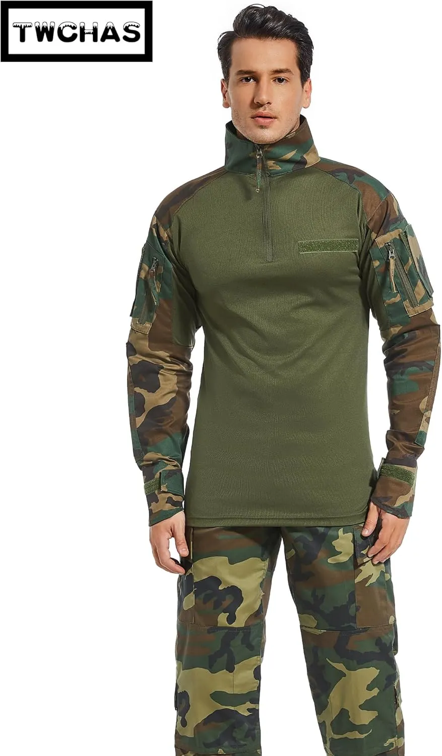 Mens Tactical Military Shirt 1/4 Zip Long Sleeve Slim Fit Military Combat Shirt with Pockets