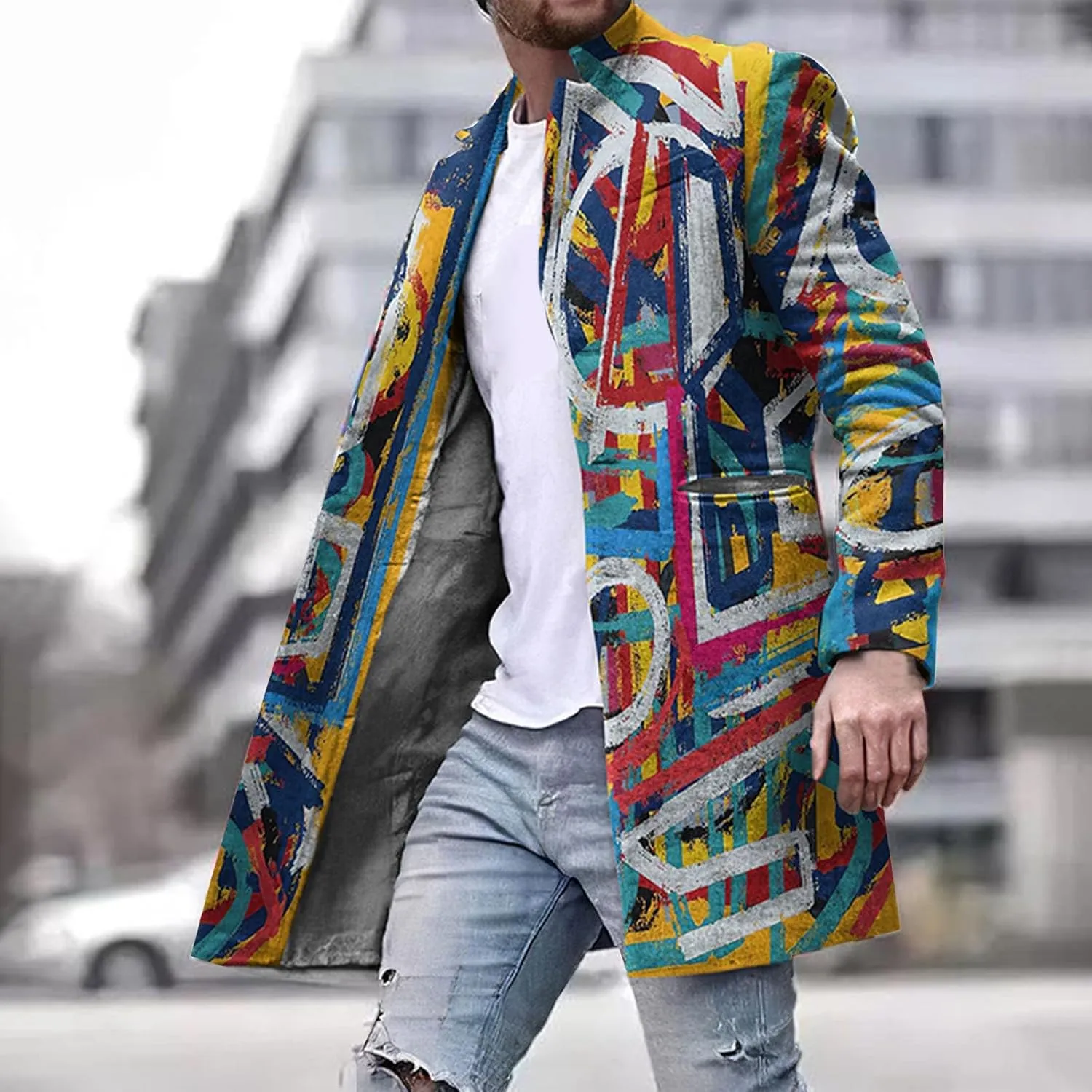 Men's Tweed Trench Coat Notched Collar Single Breasted Overcoat Vintage Big And Tall Warm Winter Plaid Midi Jackets