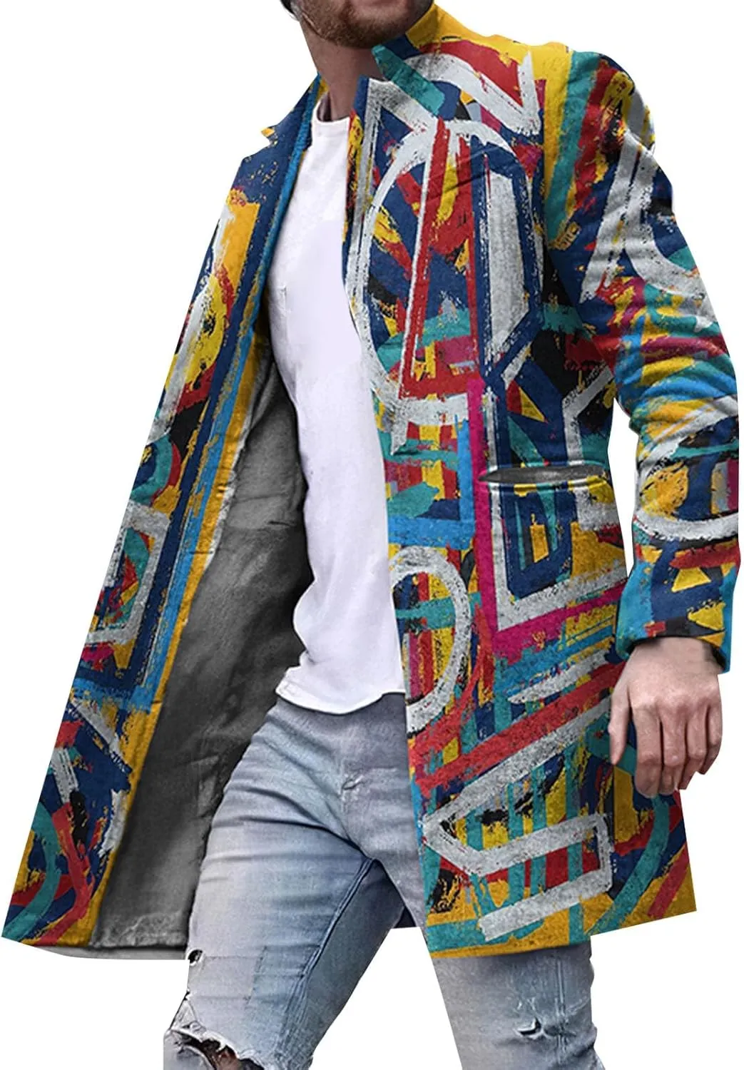 Men's Tweed Trench Coat Notched Collar Single Breasted Overcoat Vintage Big And Tall Warm Winter Plaid Midi Jackets
