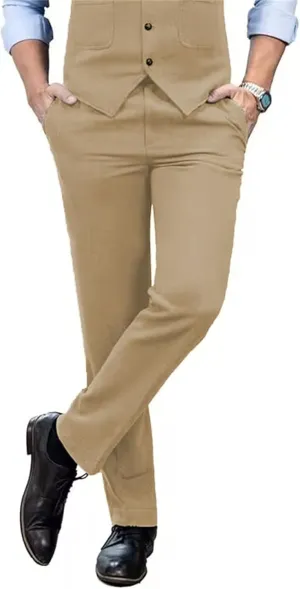 Mens Vintage Tweed Dress Pants Slacks Trousers Regular Fit Suit Pants for Men
