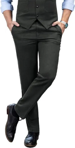 Mens Vintage Tweed Dress Pants Slacks Trousers Regular Fit Suit Pants for Men