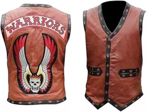 Men's Warriors Embroidered Stylish Halloween Costume Genuine Motorcycle Gangster Biker Leather Vest Jacket