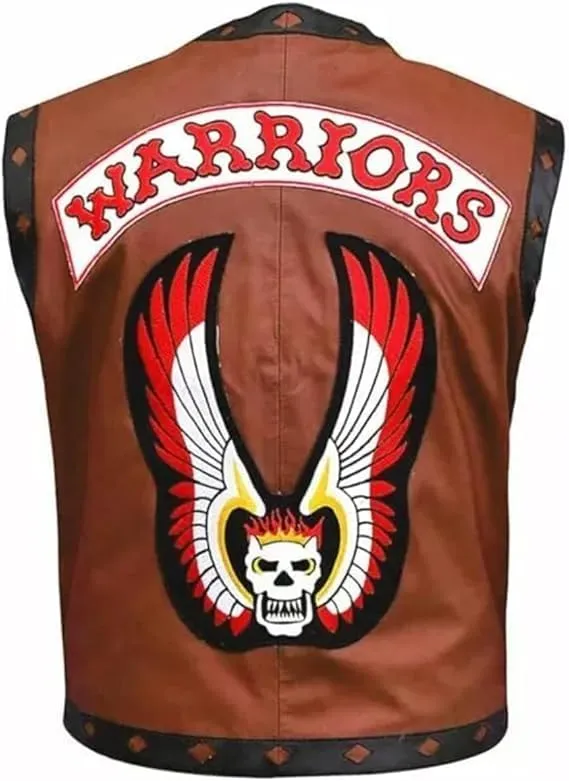 Men's Warriors Embroidered Stylish Halloween Costume Genuine Motorcycle Gangster Biker Leather Vest Jacket