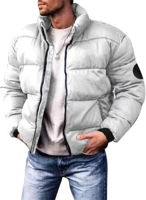Men's Winter Lightweight Puffer Jackets Plus Size Cotton-Padded Jacket Stand Collar Loose Warm Zipper Coat
