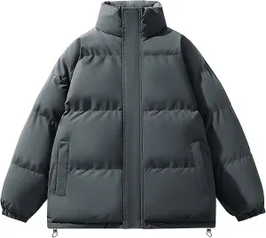 Men's Winter Warm Down Coats Stand Collar Puffer Jacket Cotton Padded Waterproof Outerwear with Pockets