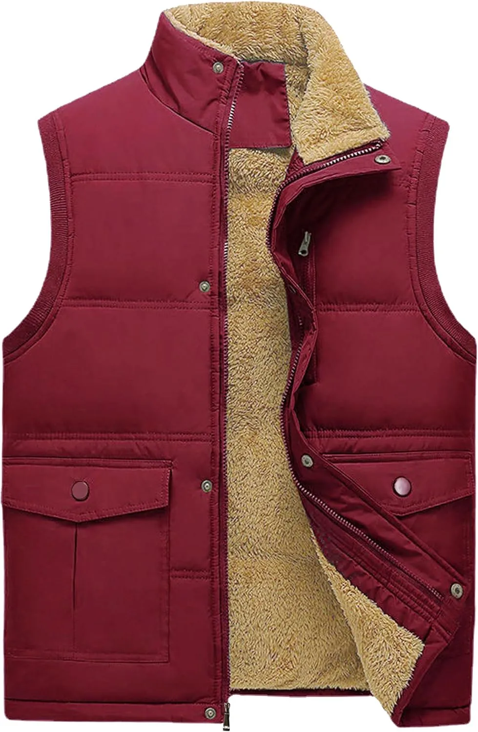 Men's Winter Warm Outdoor Padded Puffer Vest Thick Fleece Lined Sleeveless Jacket