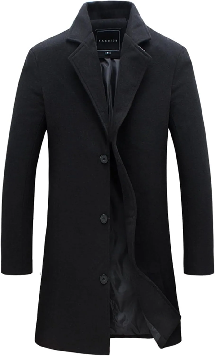Mens Wool Blend Coat Winter Trench Coats Notched Lapel Collar Single Breasted Overcoat Classic Business Peacoat