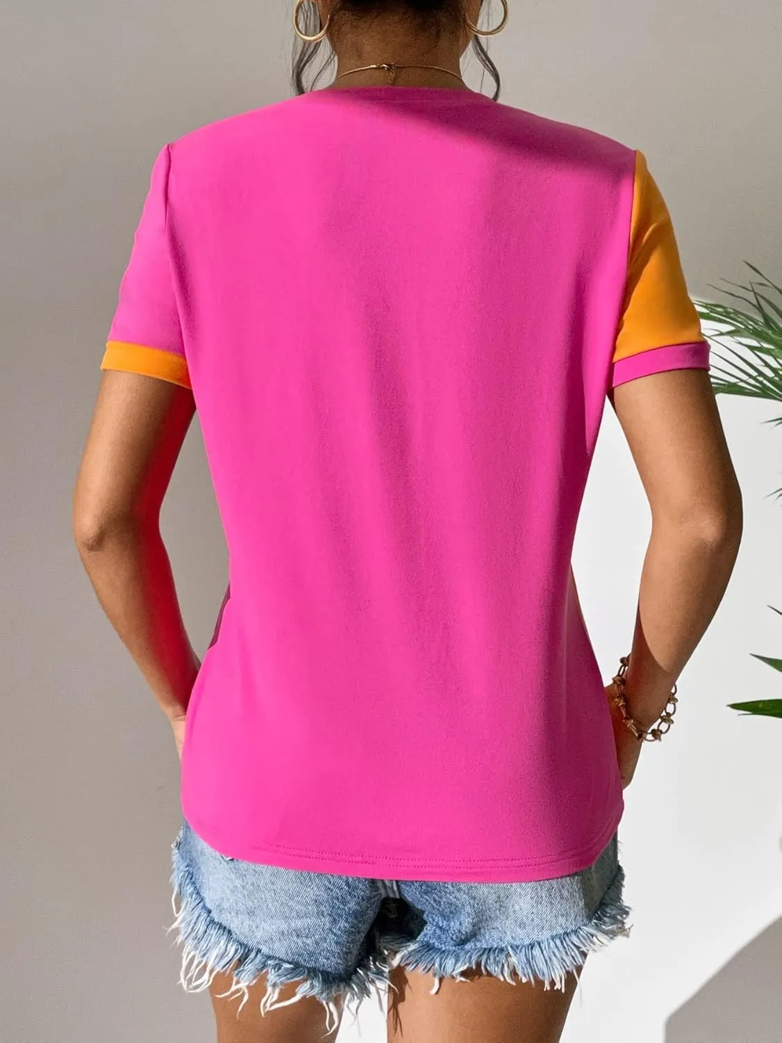 Milumia Women's Casual Color Block Short Sleeve T Shirt Crew Neck Tee T Shirt Tops