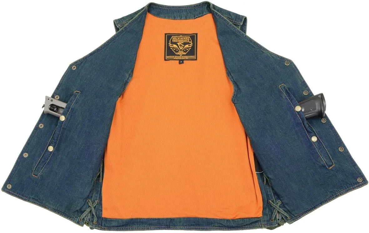 Milwaukee Leather DM1360 Men's Classic Blue Denim Motorcycle Biker Riders Vest w/Adjustable Side Laces