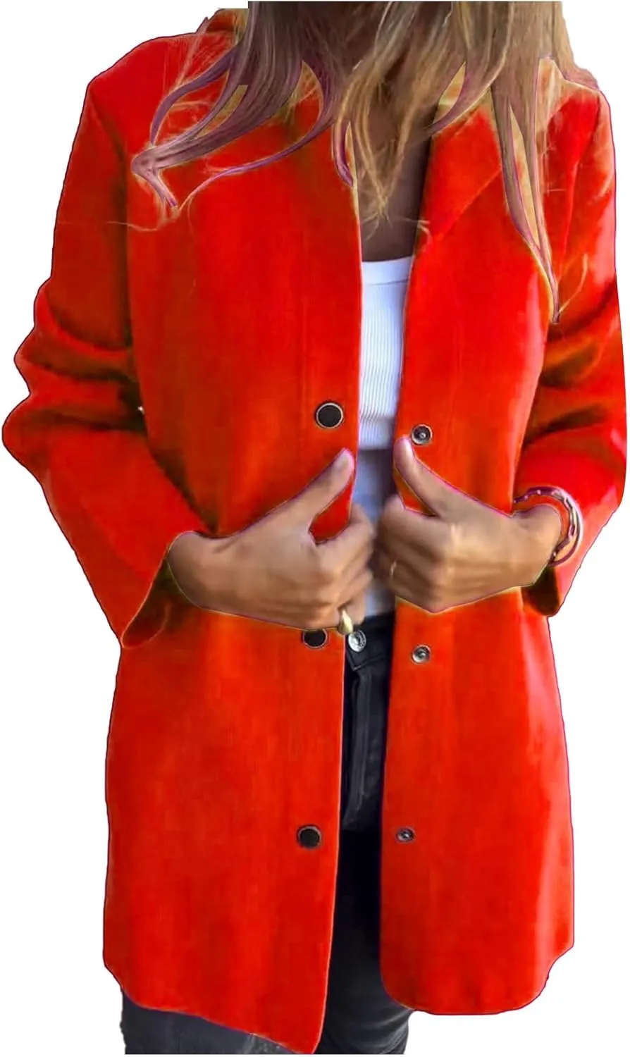 Mmoneyake Casual Jackets for Women Lapel Single Breasted Hooded Jacket Fall Trench Coat Long Sleeve Button Down Shirt Shacket