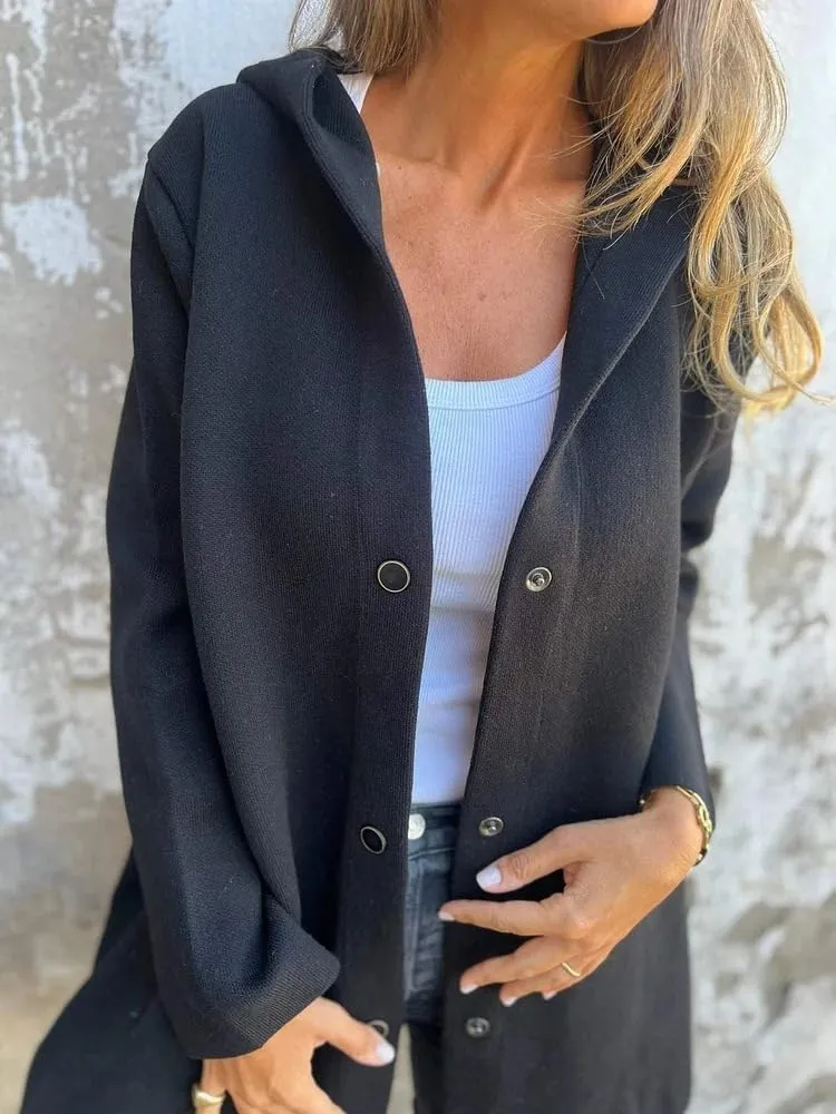Mmoneyake Casual Jackets for Women Lapel Single Breasted Hooded Jacket Fall Trench Coat Long Sleeve Button Down Shirt Shacket