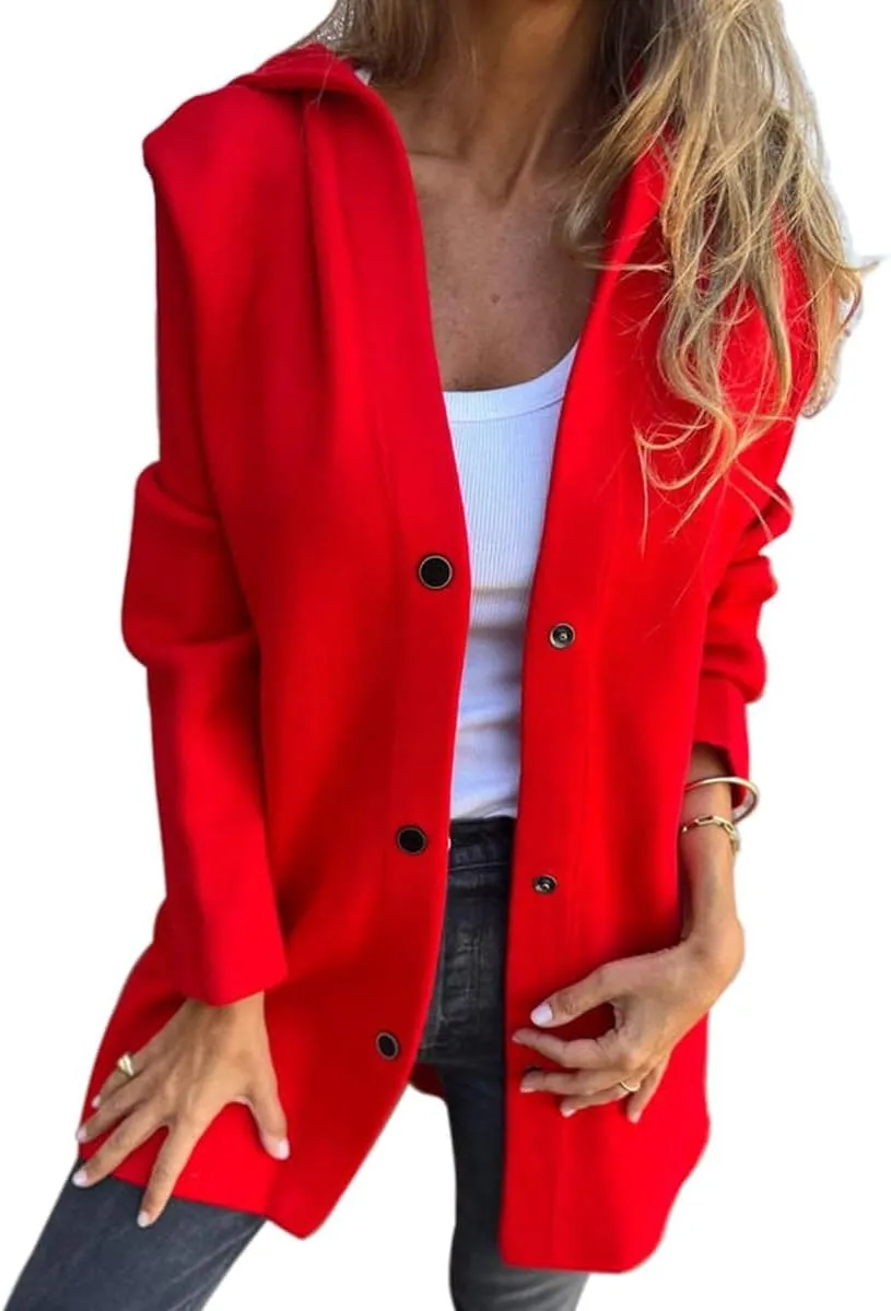Mmoneyake Casual Jackets for Women Lapel Single Breasted Hooded Jacket Fall Trench Coat Long Sleeve Button Down Shirt Shacket