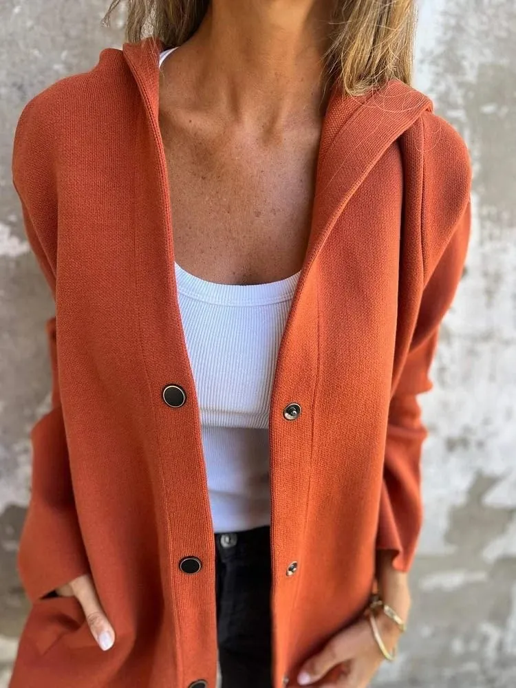 Mmoneyake Casual Jackets for Women Lapel Single Breasted Hooded Jacket Fall Trench Coat Long Sleeve Button Down Shirt Shacket
