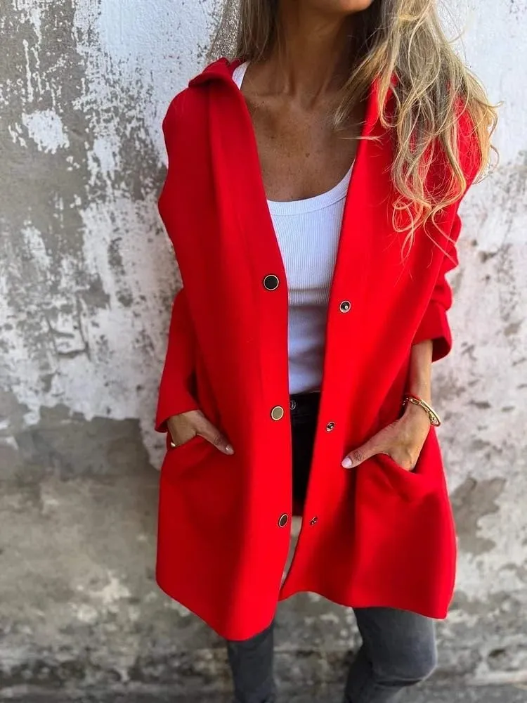 Mmoneyake Casual Jackets for Women Lapel Single Breasted Hooded Jacket Fall Trench Coat Long Sleeve Button Down Shirt Shacket
