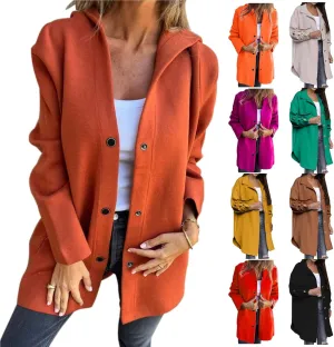 Mmoneyake Casual Jackets for Women Lapel Single Breasted Hooded Jacket Fall Trench Coat Long Sleeve Button Down Shirt Shacket