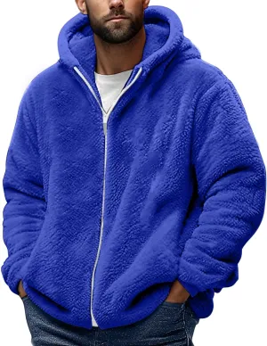 Muscularfit Men's Double Sided Furry Jacket Fall Winter Fashion Hood Coat Warm Down Jacket Full Zip Thicken Padded Outerwear