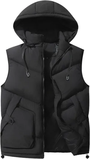 NATHGAM Men's Hooded Puffer Vest Zip Up Lightweight Quilted Gilet Sleeveless Down Jacket Winter Warm Cotton Padded Waistcoat