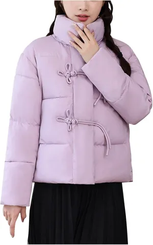 NATHGAM Women Short Puffer Down Jackets Cute Warm Winter Stand Collar Bread Jacket Fashion Casual Loose Cotton Padded Jacket