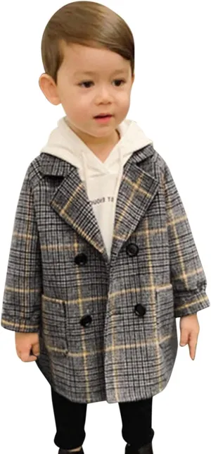 Notched Boys Coat Girls Trench Kids Jacket Wool Collar Baby Breasted Plaid Coat Coat Double Toddler Boys Raincoat