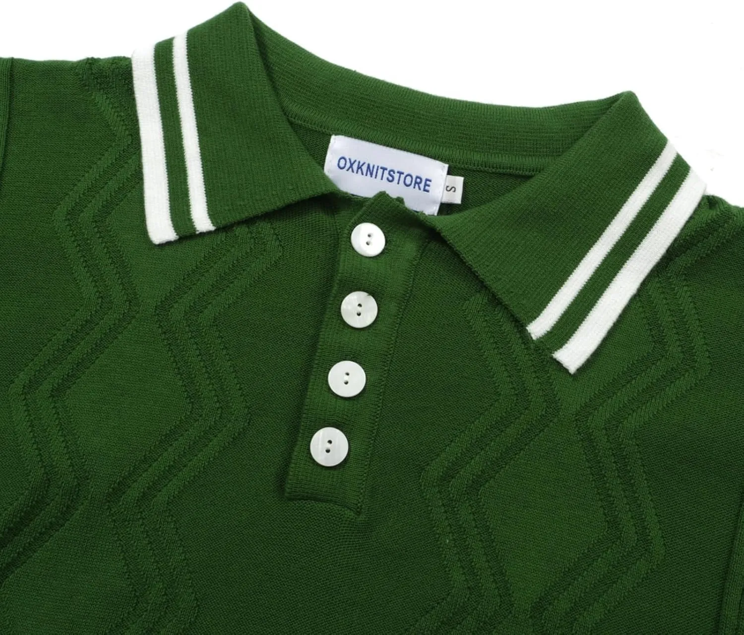OXKNIT Mens Knitted Vintage Polo Shirt, 1960s Mod Style Retro Polo Textures Shirt with Double Line Neck
