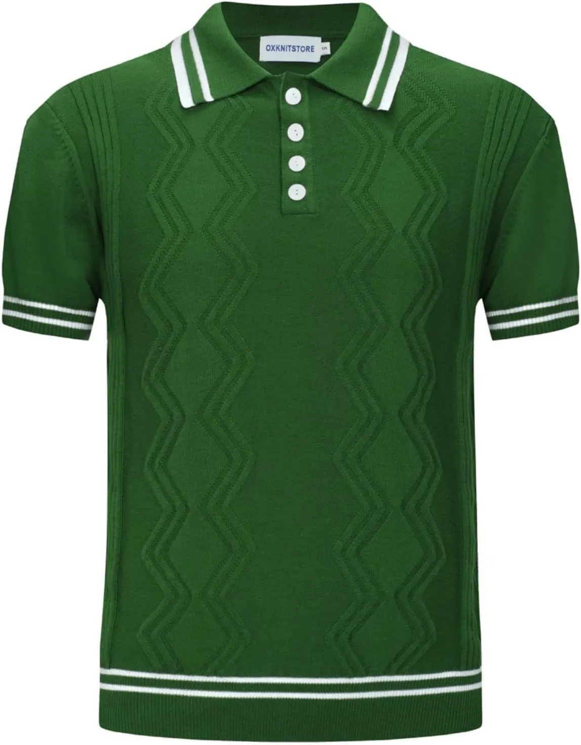 OXKNIT Mens Knitted Vintage Polo Shirt, 1960s Mod Style Retro Polo Textures Shirt with Double Line Neck