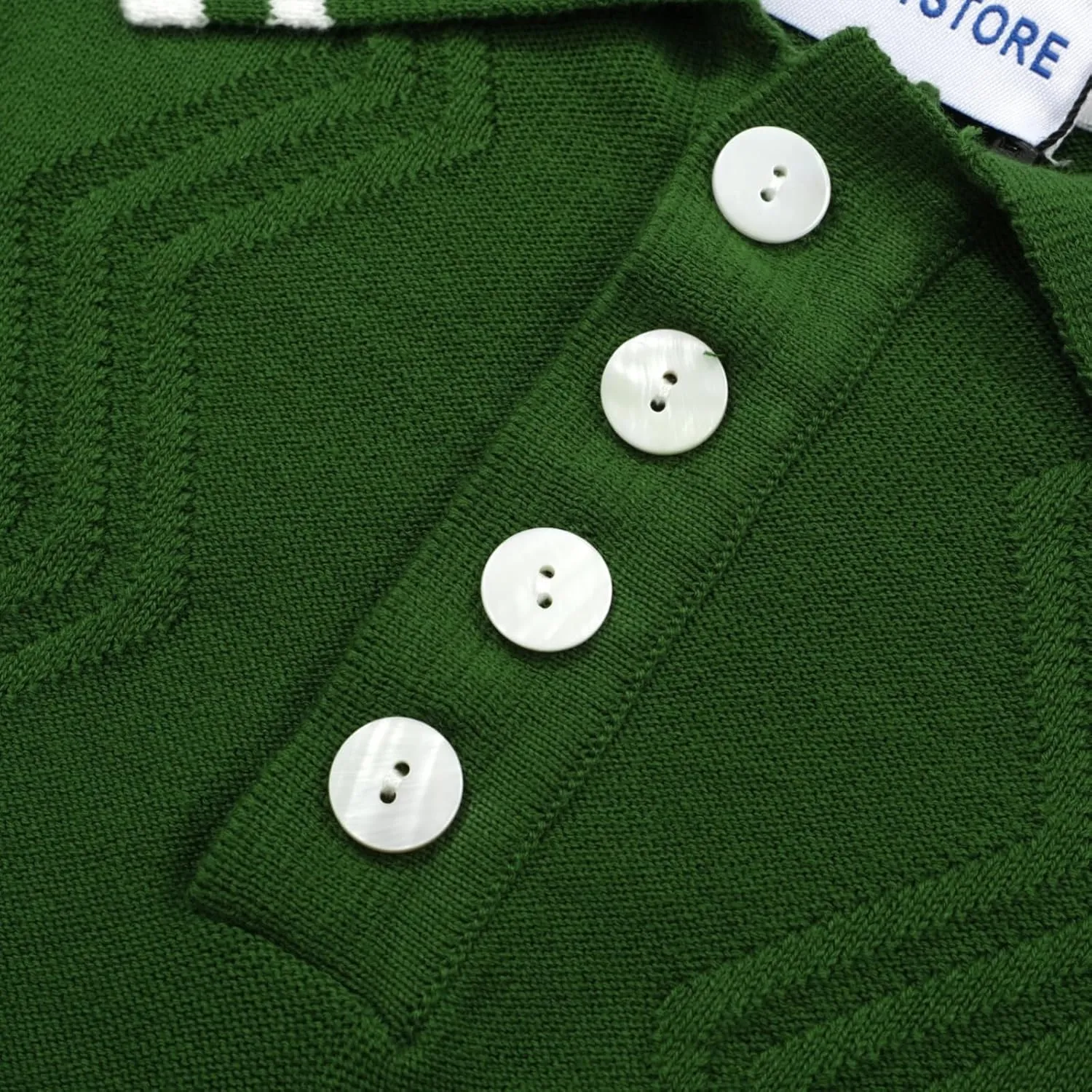 OXKNIT Mens Knitted Vintage Polo Shirt, 1960s Mod Style Retro Polo Textures Shirt with Double Line Neck