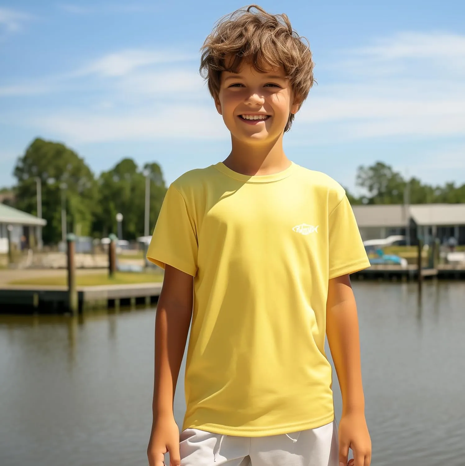 Palmyth Boys Fishing Shirt Short Sleeve UPF 50  Youth T-Shirt Sun Protection Tee