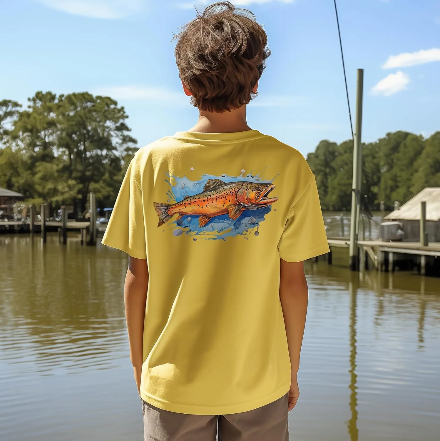 Palmyth Boys Fishing Shirt Short Sleeve UPF 50  Youth T-Shirt Sun Protection Tee